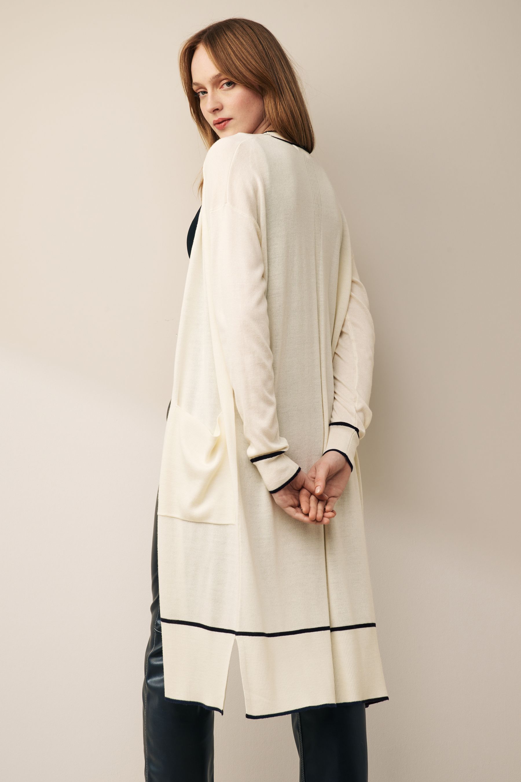 Buy Ecru White Tipped Longline Cardigan from the Next UK online shop