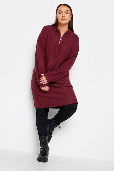 Yours Curve Red Soft Touch Zip Neck Jumper Dress