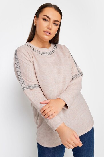 Yours Curve Pink Studded Batwing Jumper