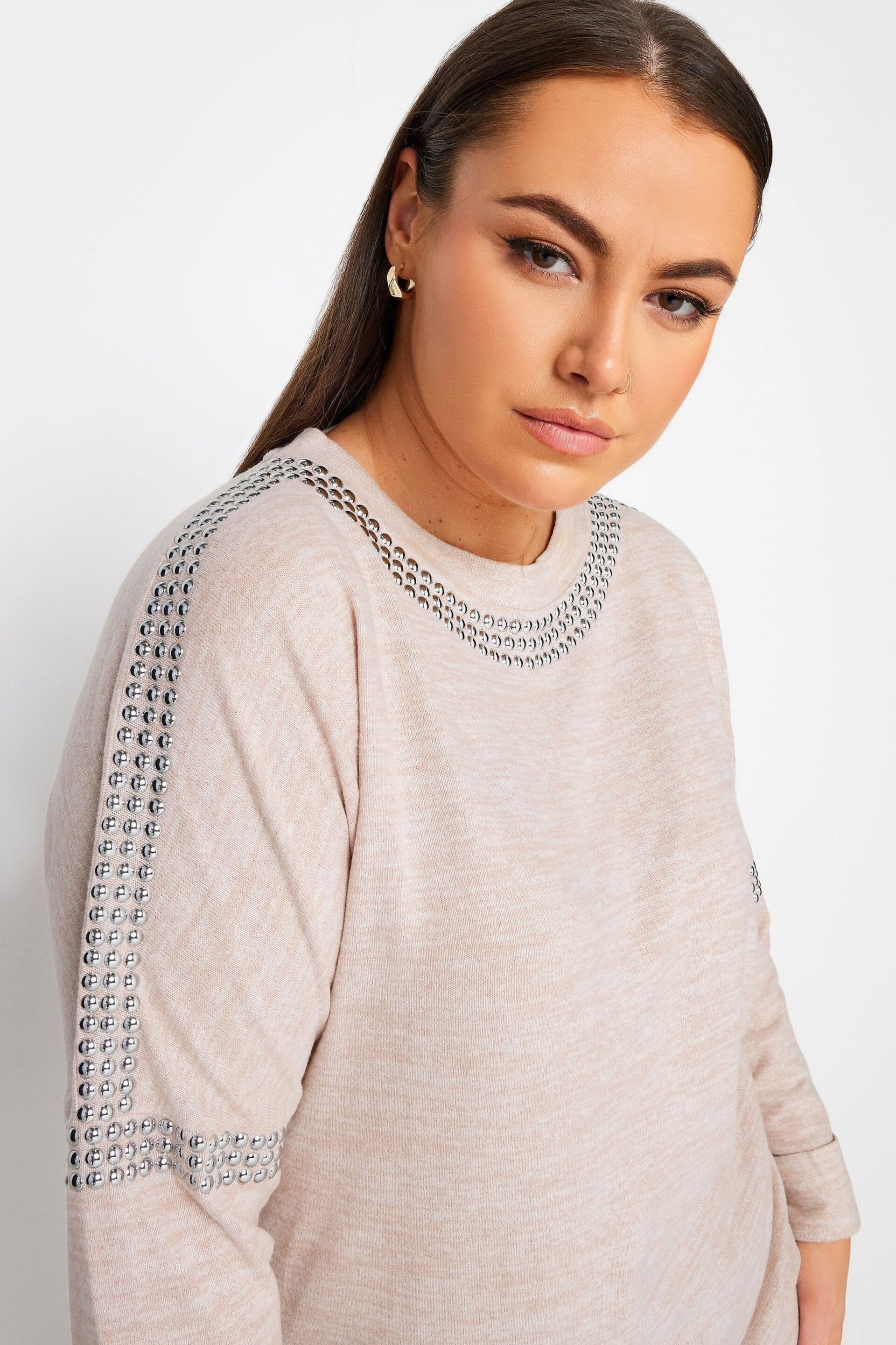 Yours Curve Pink Studded Batwing Jumper - Image 4 of 4