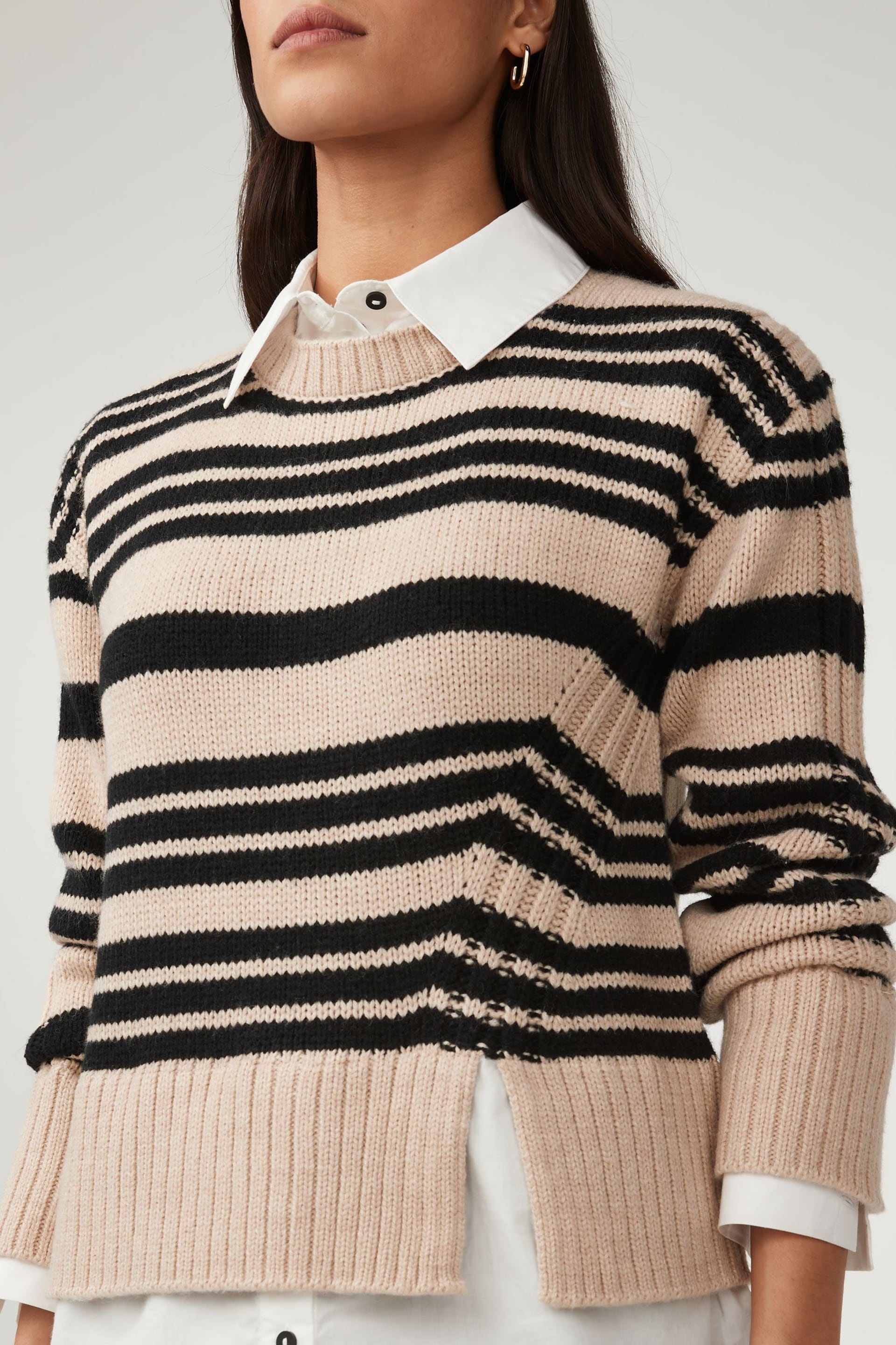 Neutral Brown Stripe Long Sleeve Shirt Layer Jumper - Image 2 of 6