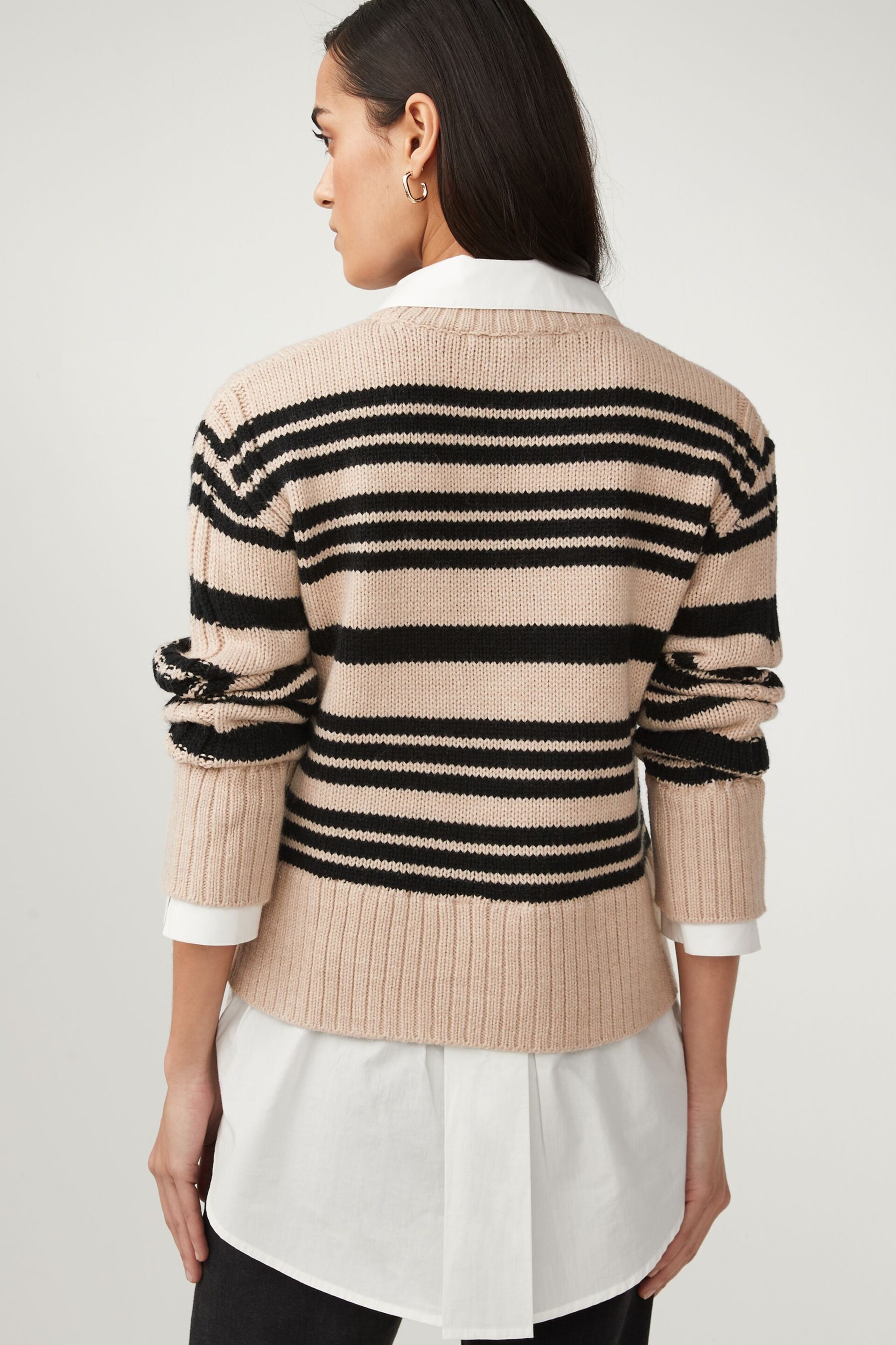 Neutral Brown Stripe Long Sleeve Shirt Layer Jumper - Image 3 of 6