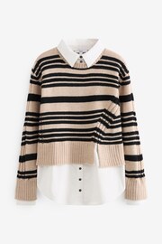 Neutral Brown Stripe Long Sleeve Shirt Layer Jumper - Image 5 of 6