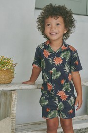 Navy Short Sleeve Pattern Shirt and Shorts Set (3mths-7yrs) - Image 1 of 6