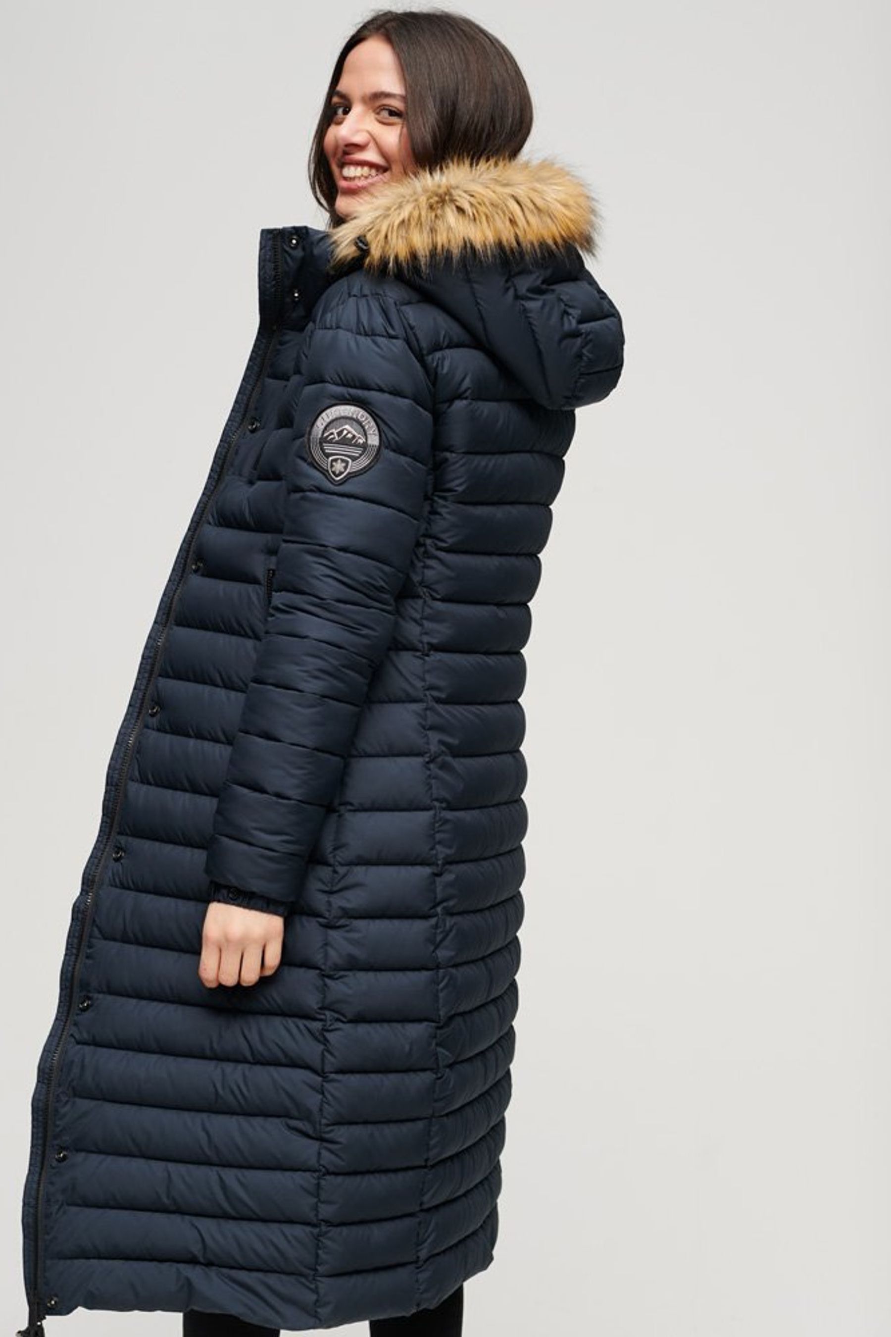 Buy Superdry Blue Fuji Hooded Longline Puffer Coat from Next Luxembourg