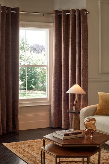 Rust Brown Next Multi Chenille Eyelet Lined Curtains