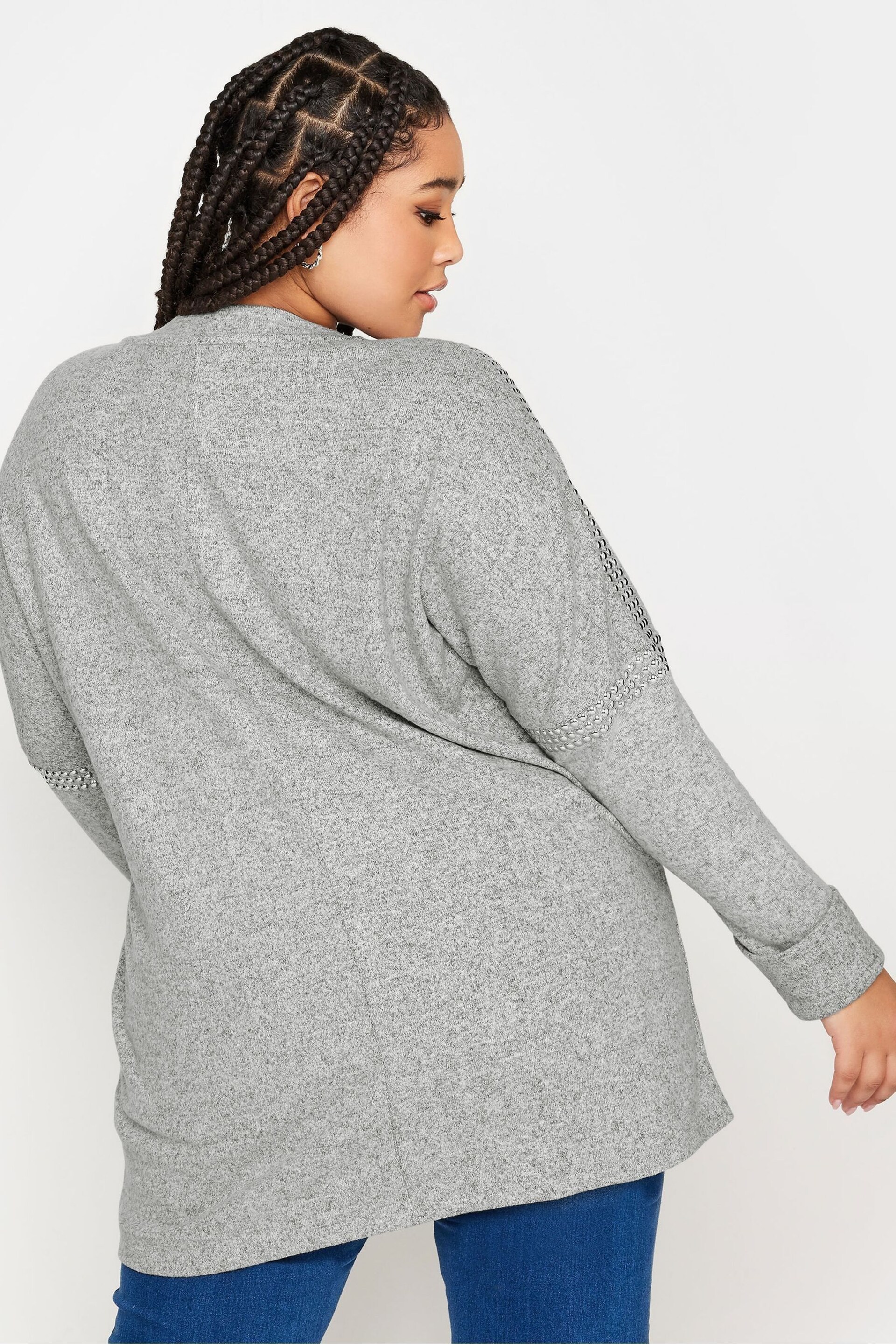 Yours Curve Grey Studded Batwing Jumper - Image 2 of 4