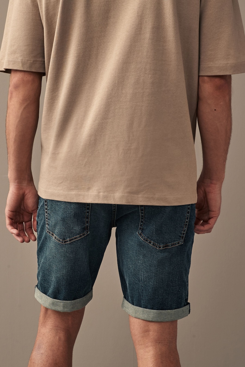 Dark Blue Slim Fit Stretch Denim Shorts - Image 7 of 7
