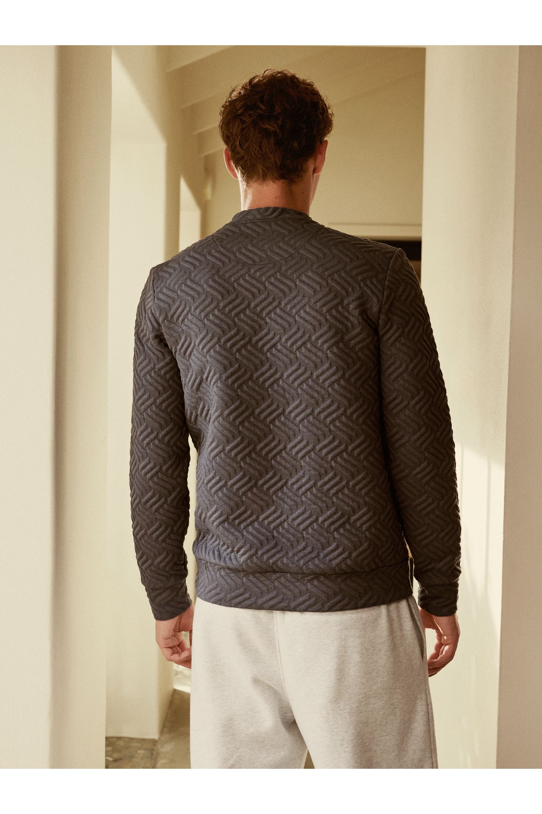 Buy Grey Premium Texture Crew Sweatshirt from Next Luxembourg