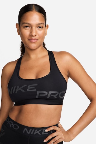 Nike Black Pro Swoosh Light-Support Non-Padded Graphic Sports Bra