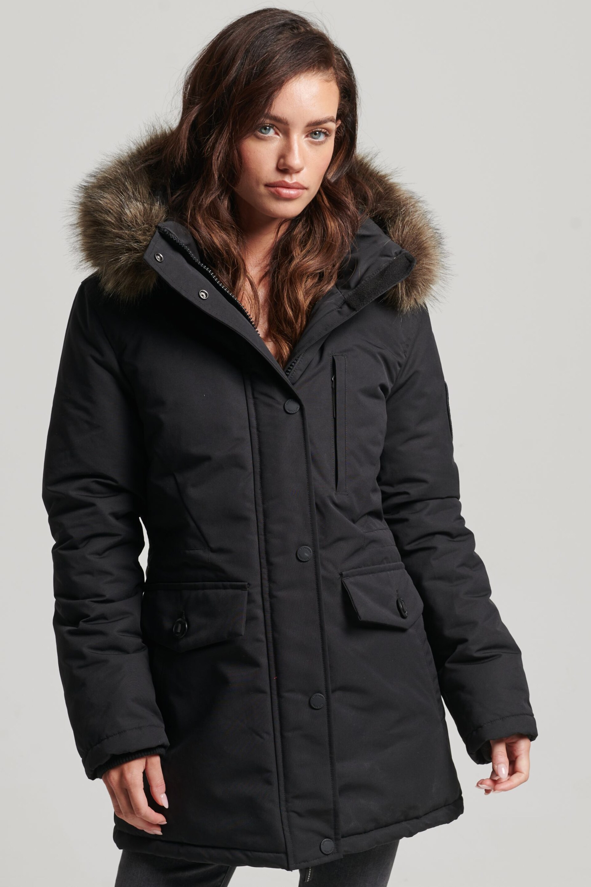 Superdry Black Everest Parka Coat - Image 1 of 8