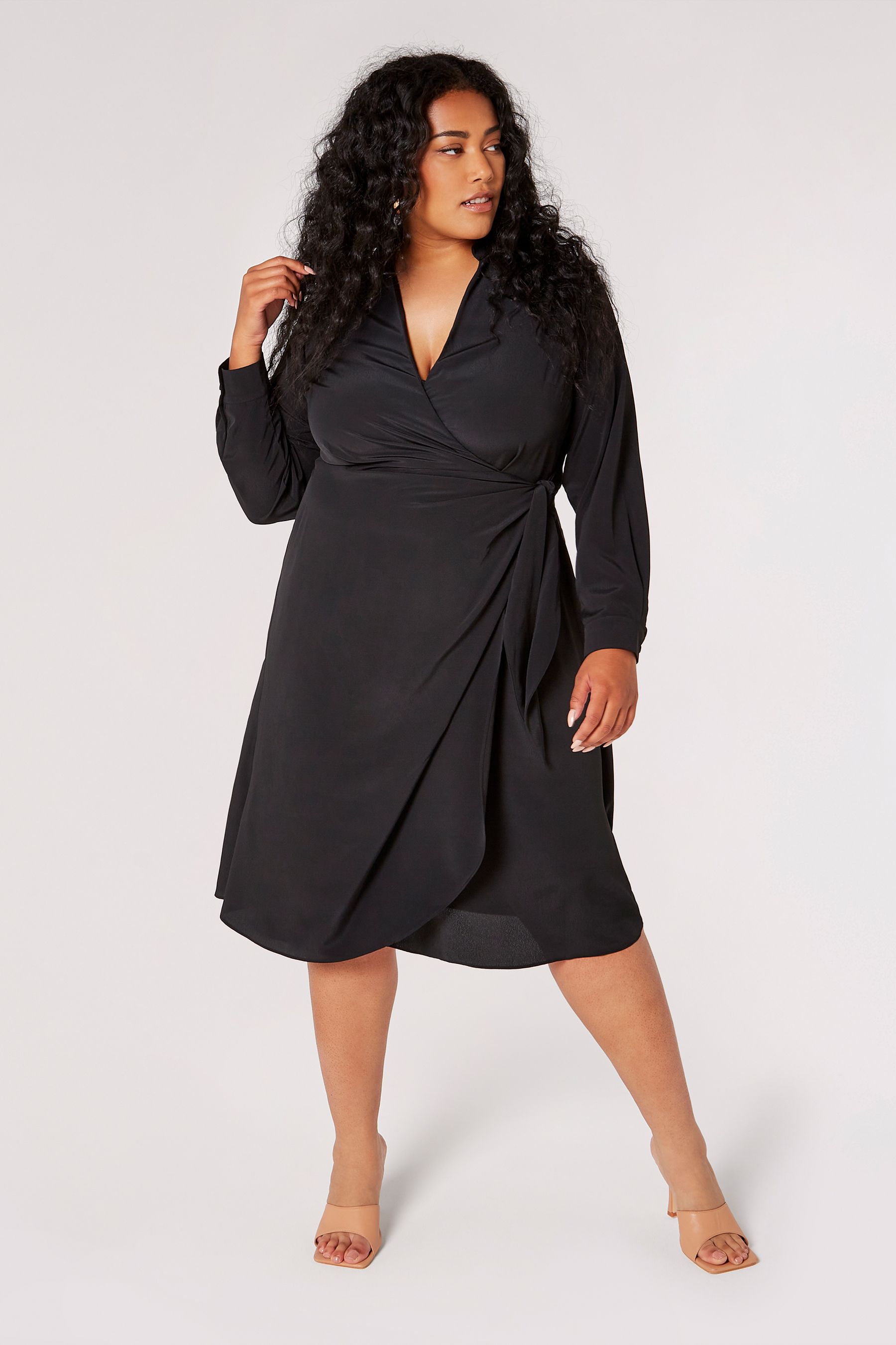 Buy Apricot Black Tie Waist Midi Wrap Shirt Dress from the Next UK