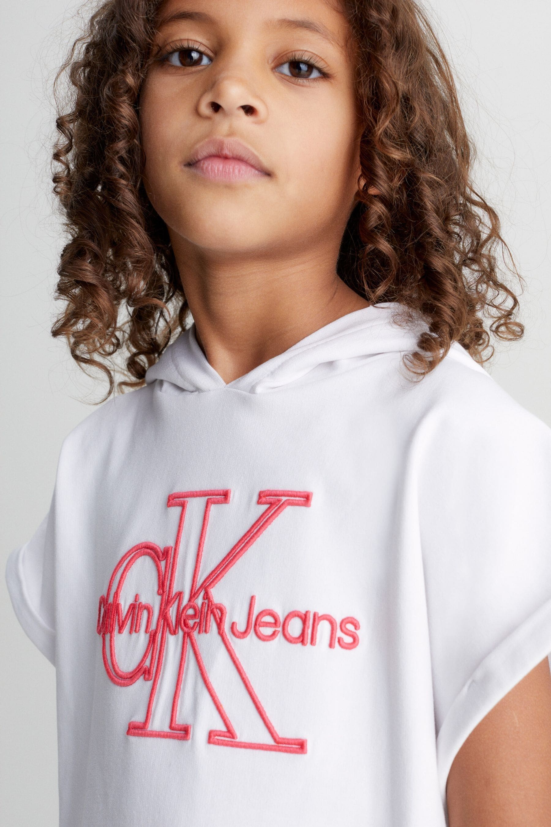 Buy Calvin Klein Jeans Girls White Embroidered Logo Short Sleeve Hoodie from Next Luxembourg