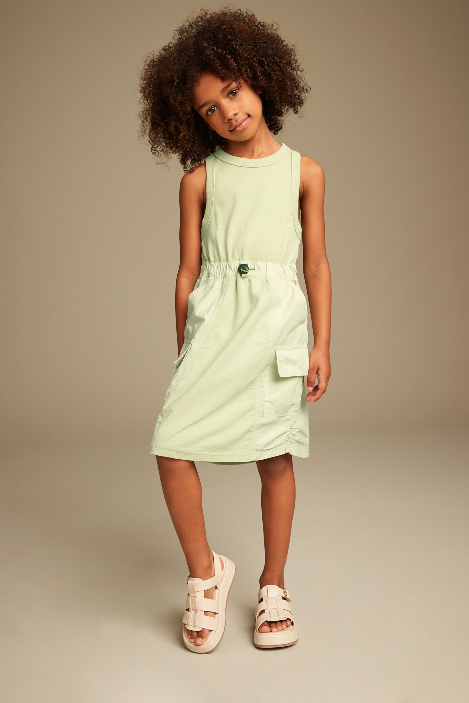 Soft Lime Green Cargo Utility Dress (3-16yrs) - Image 1 of 9