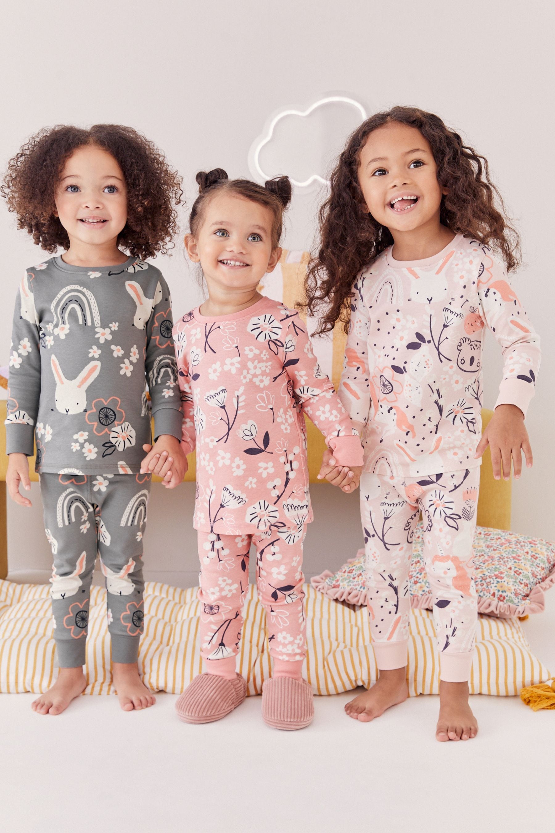 Buy Pink Grey Bunny Printed Long Sleeve 100 Cotton Pyjamas 3 Pack 9mths 8yrs from Next Qatar