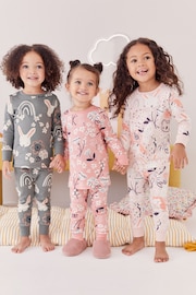 Pink/Grey Bunny Printed Long Sleeve 100% Cotton Pyjamas 3 Pack (9mths-10yrs) - Image 1 of 9