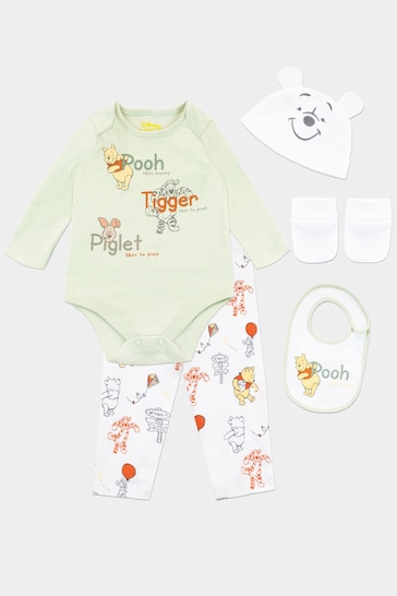 Character White Baby Winnie The Pooh Sleepsuit Bodysuit Hat And Bib 4 Piece Set