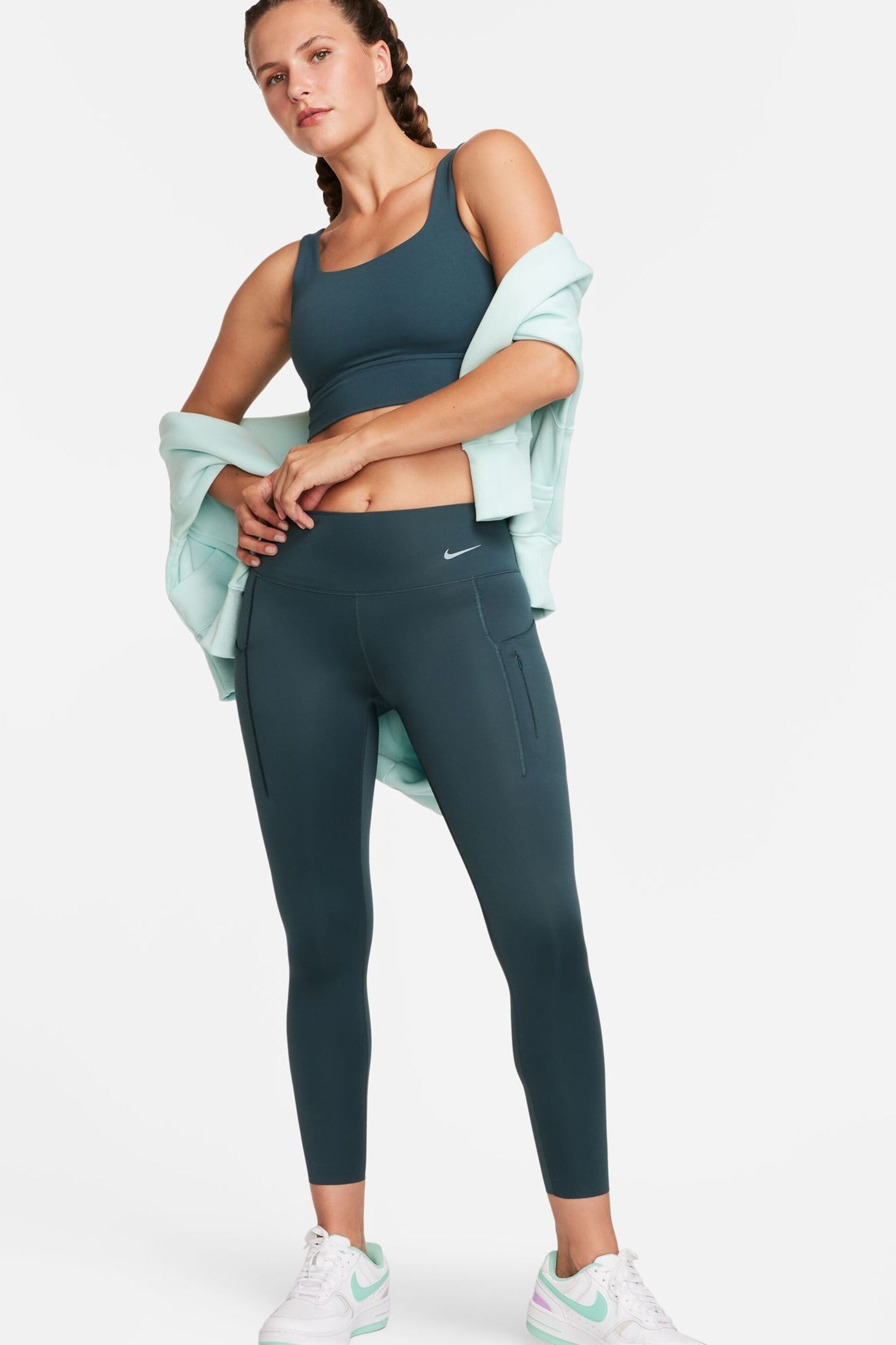 Nike Green Go Firm-Support Mid-Rise 7/8 Leggings with Pockets - Image 1 of 10