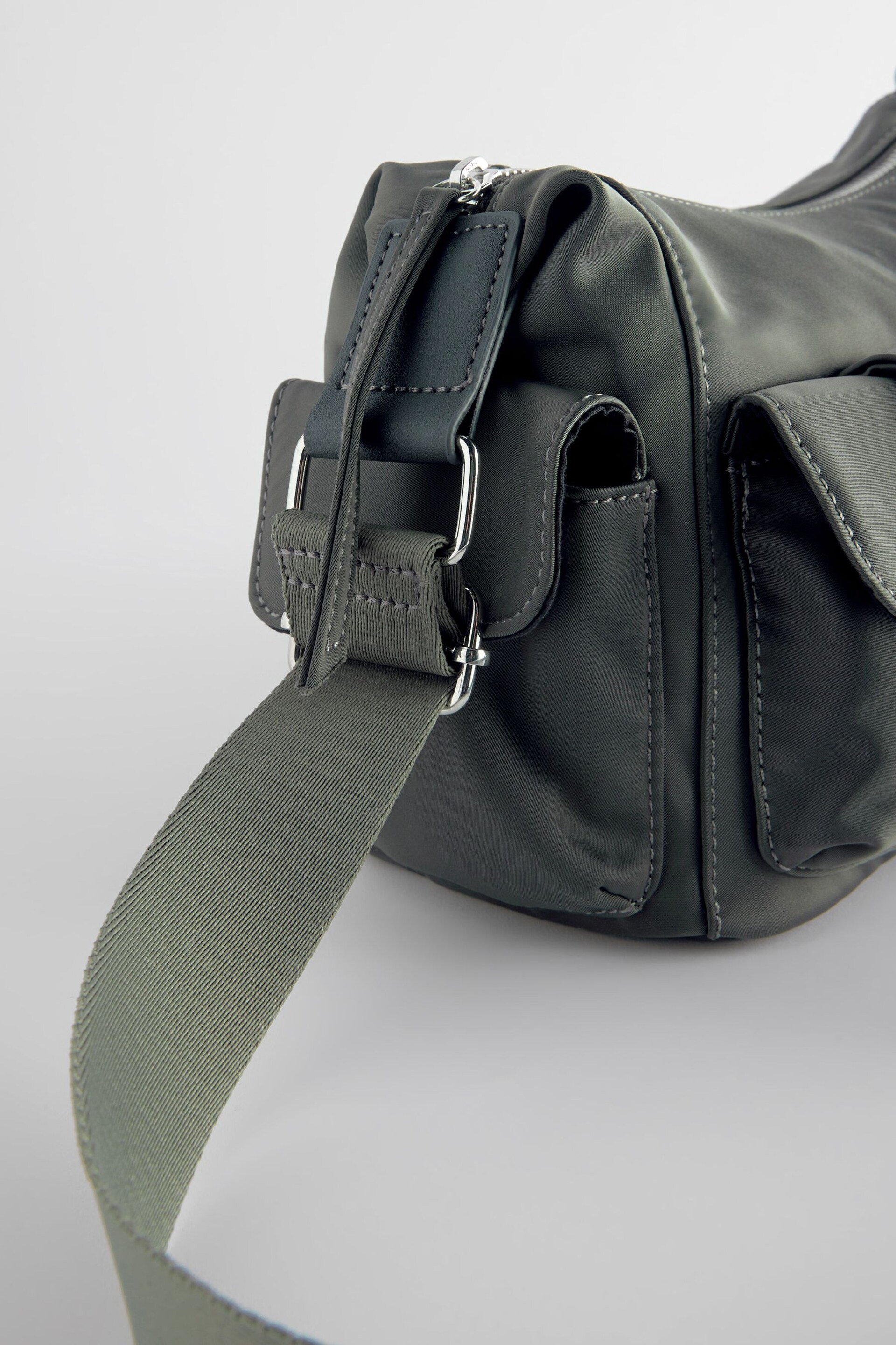 Grey Satin Utility Pocket Cross-Body Bag - Image 6 of 7