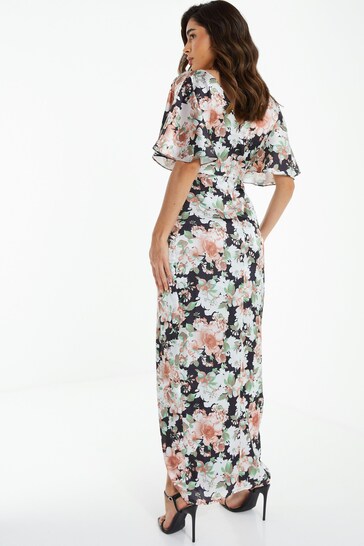 Quiz Black Multi pockets Floral Wrap Maxi Dress