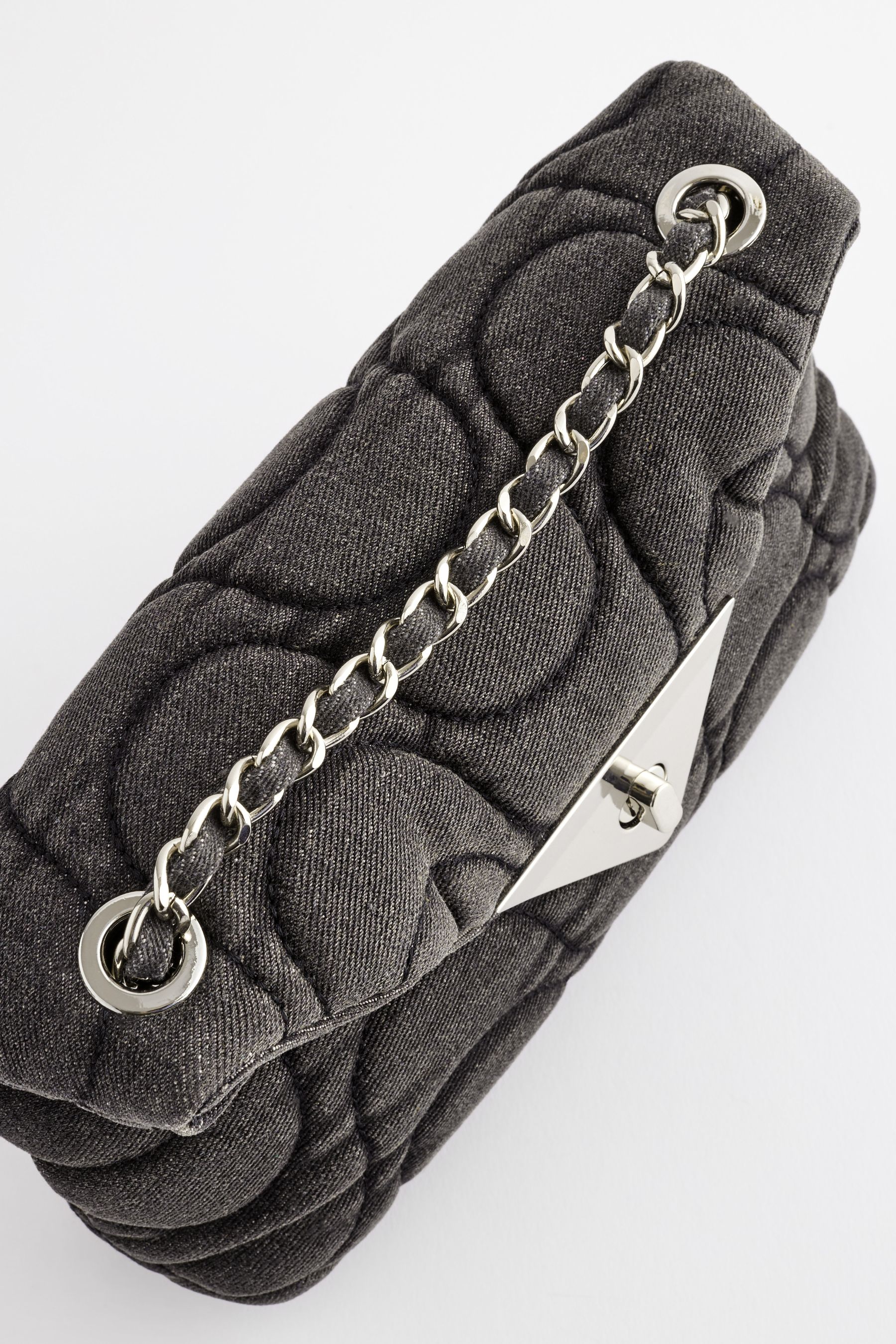 Black Denim Quilted Cross Body Bag