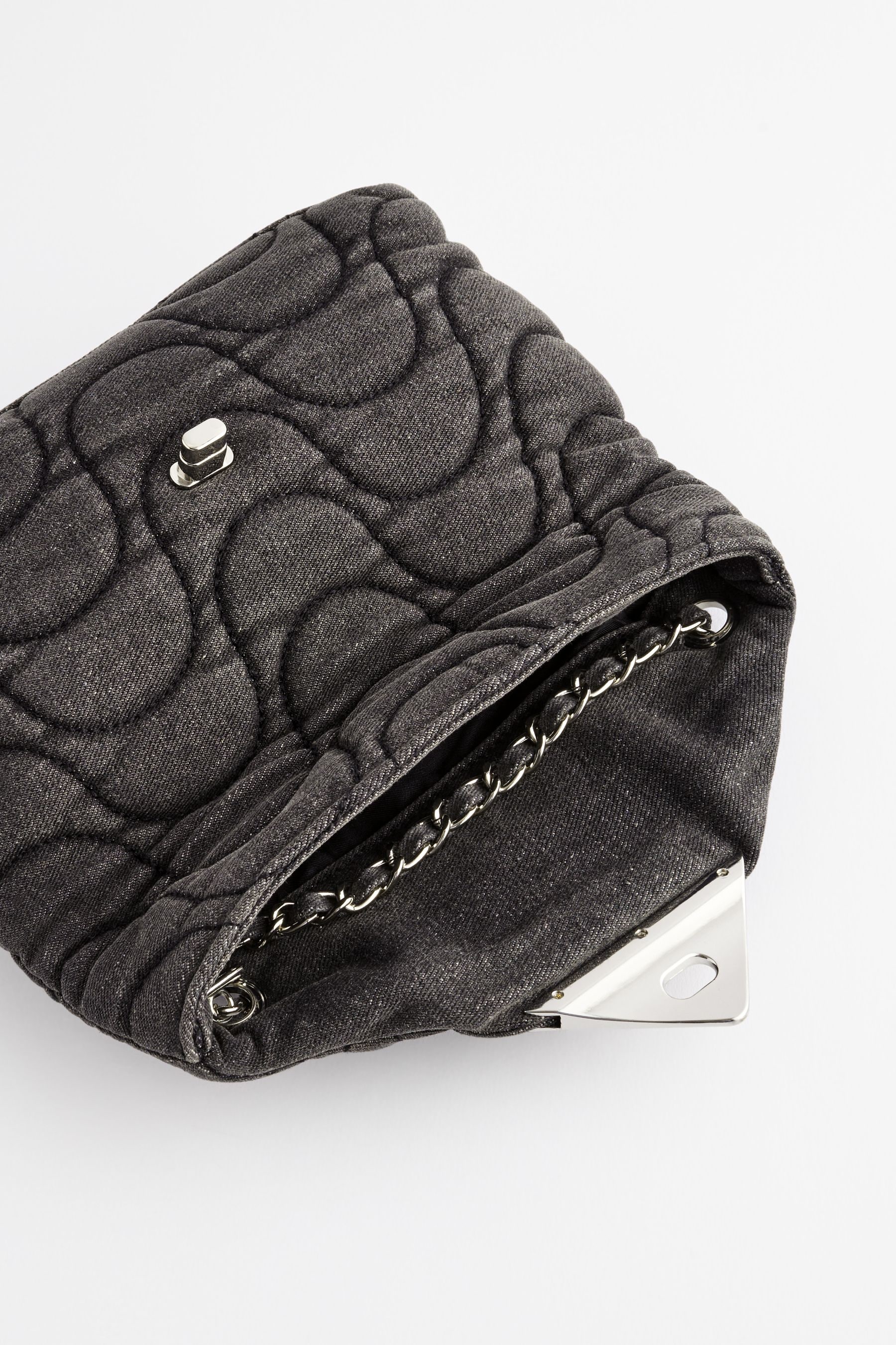 Black Denim Quilted Cross Body Bag