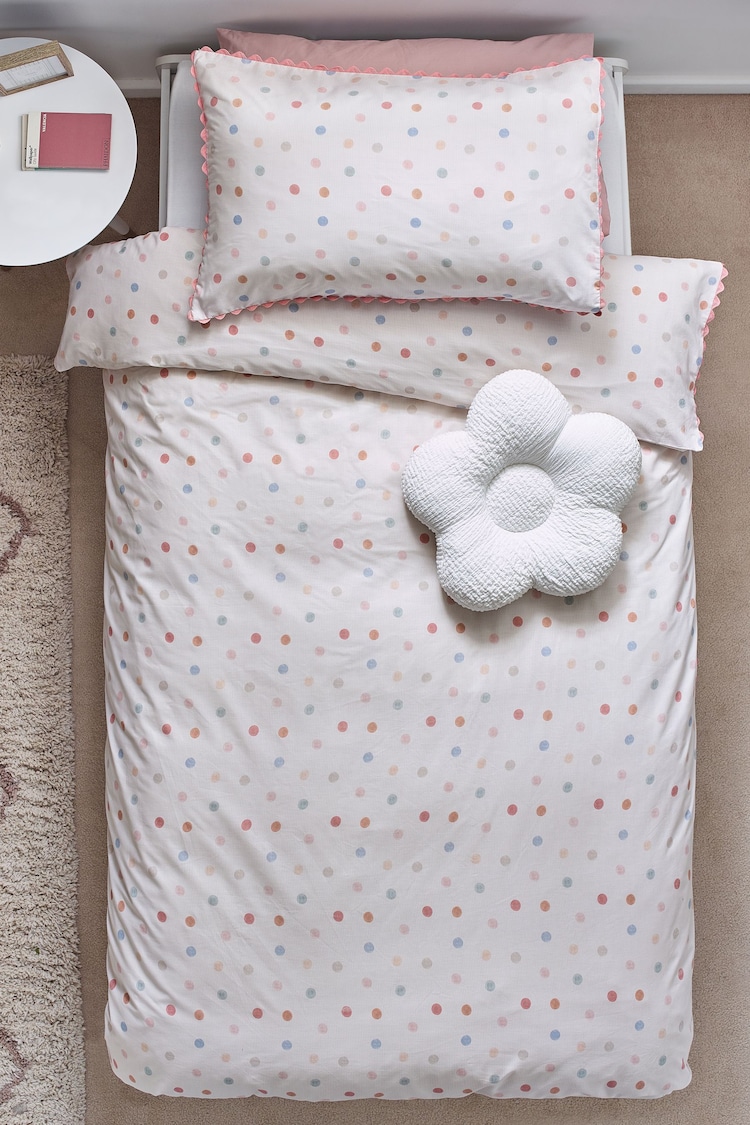 Pink/Cream Polka Dot Printed Polycotton Duvet Cover and Pillowcase Bedding - Image 4 of 8