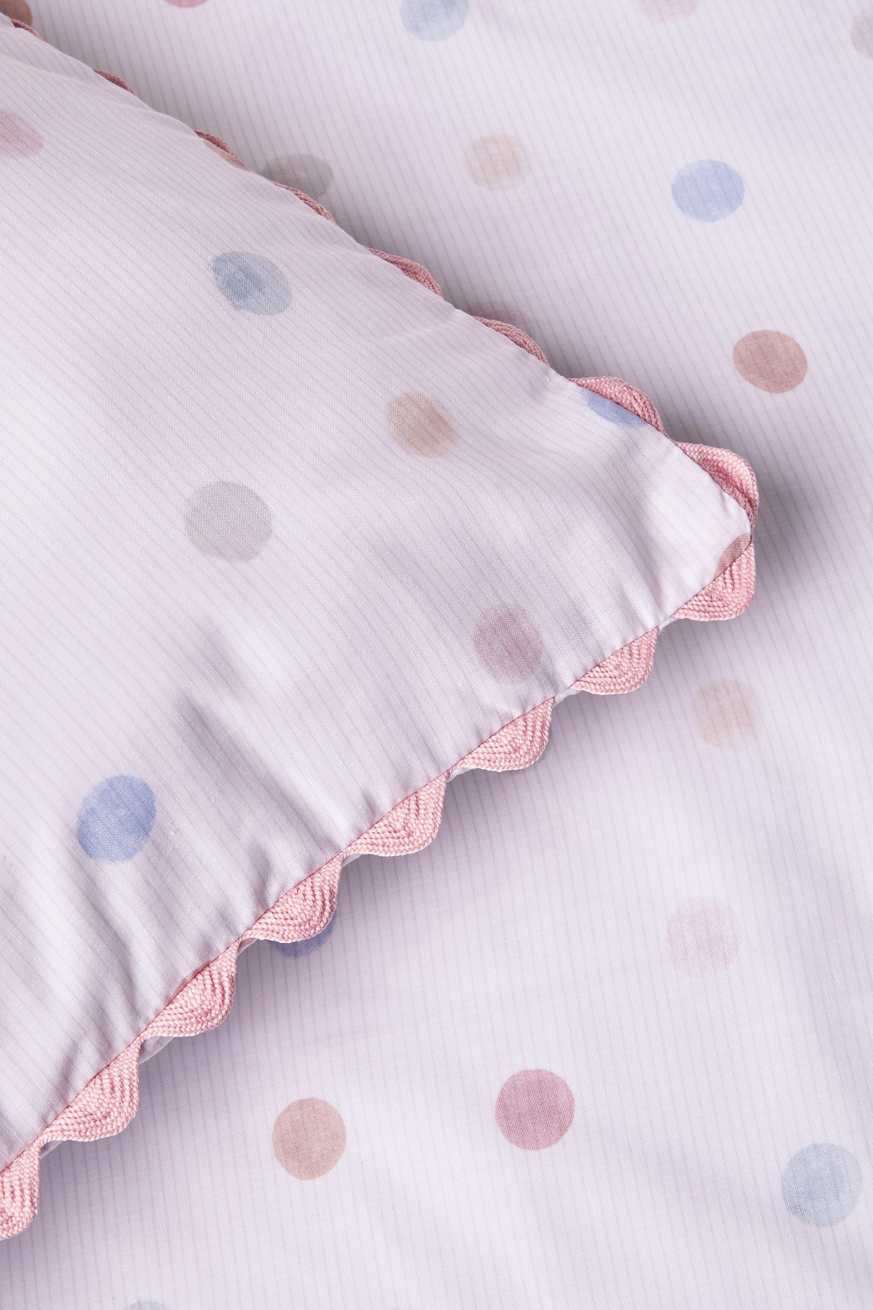 Pink Cream Polka Dot Printed Polycotton Duvet Cover and Pillowcase Bedding