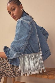 Silver Leather Fringe Western Cross-Body Bag - Image 1 of 9