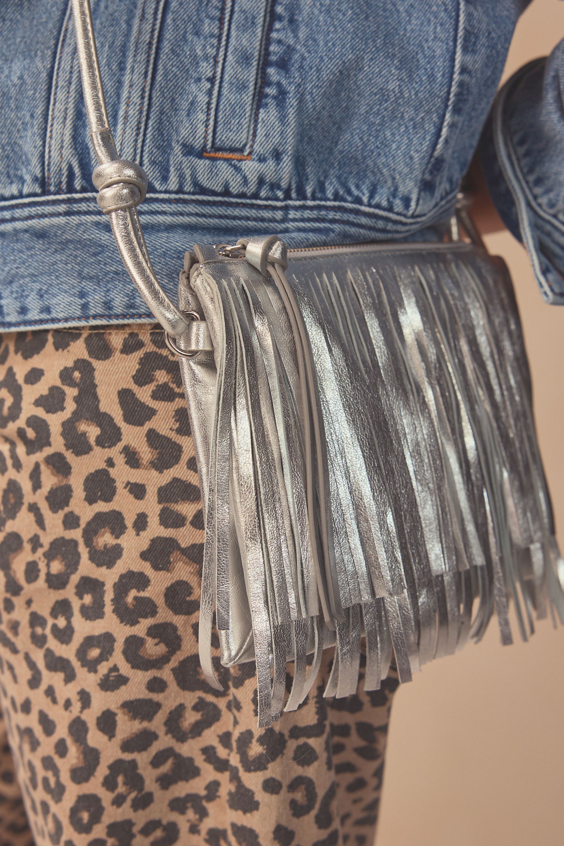 Silver metallic leather crossbody bag hot sale