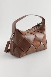 Chocolate Brown Leather Mini Weave Cross-Body Bag - Image 8 of 11