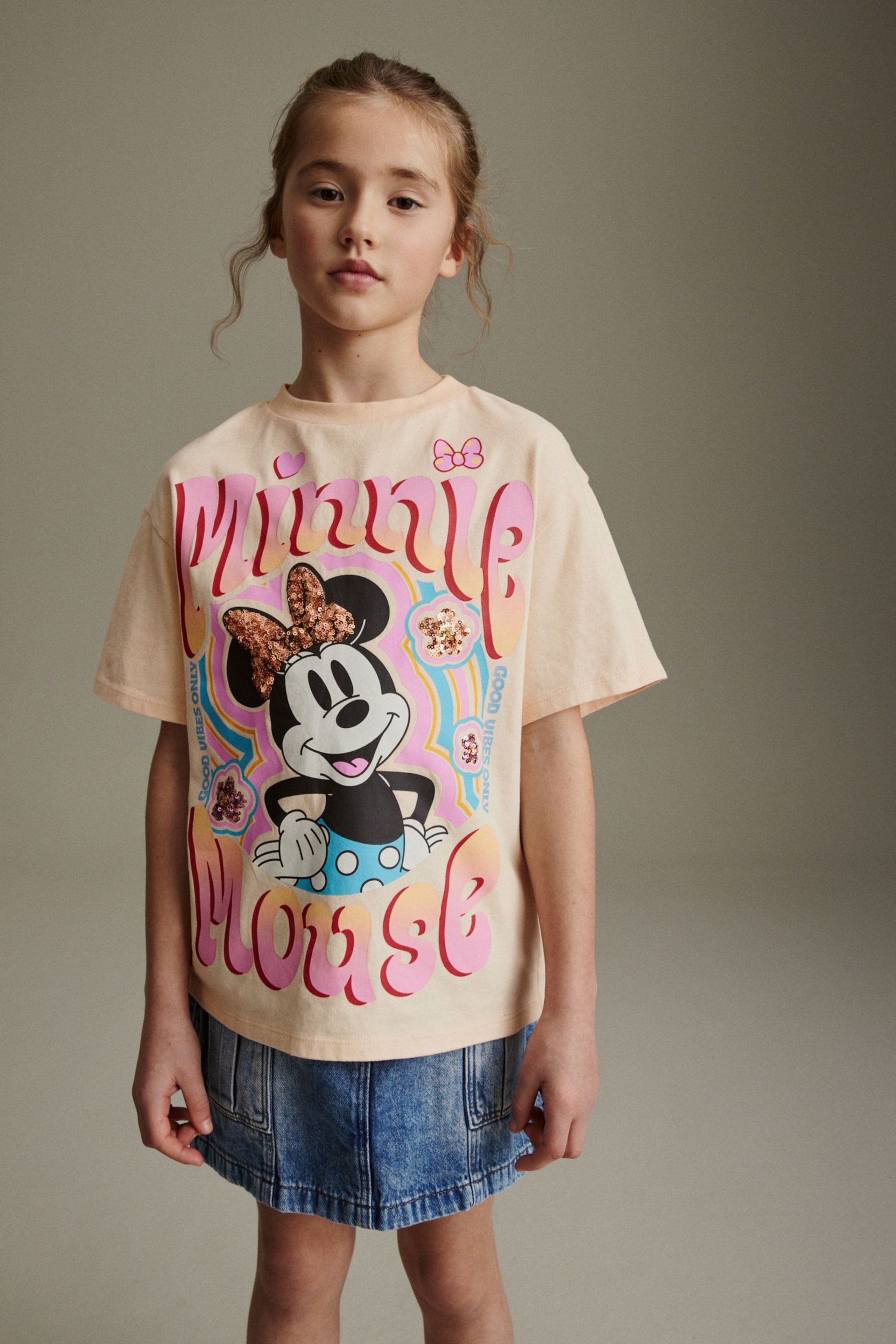 Neutral Oversized Sequin Minnie Mouse License T-Shirt (3-16yrs) - Image 2 of 8