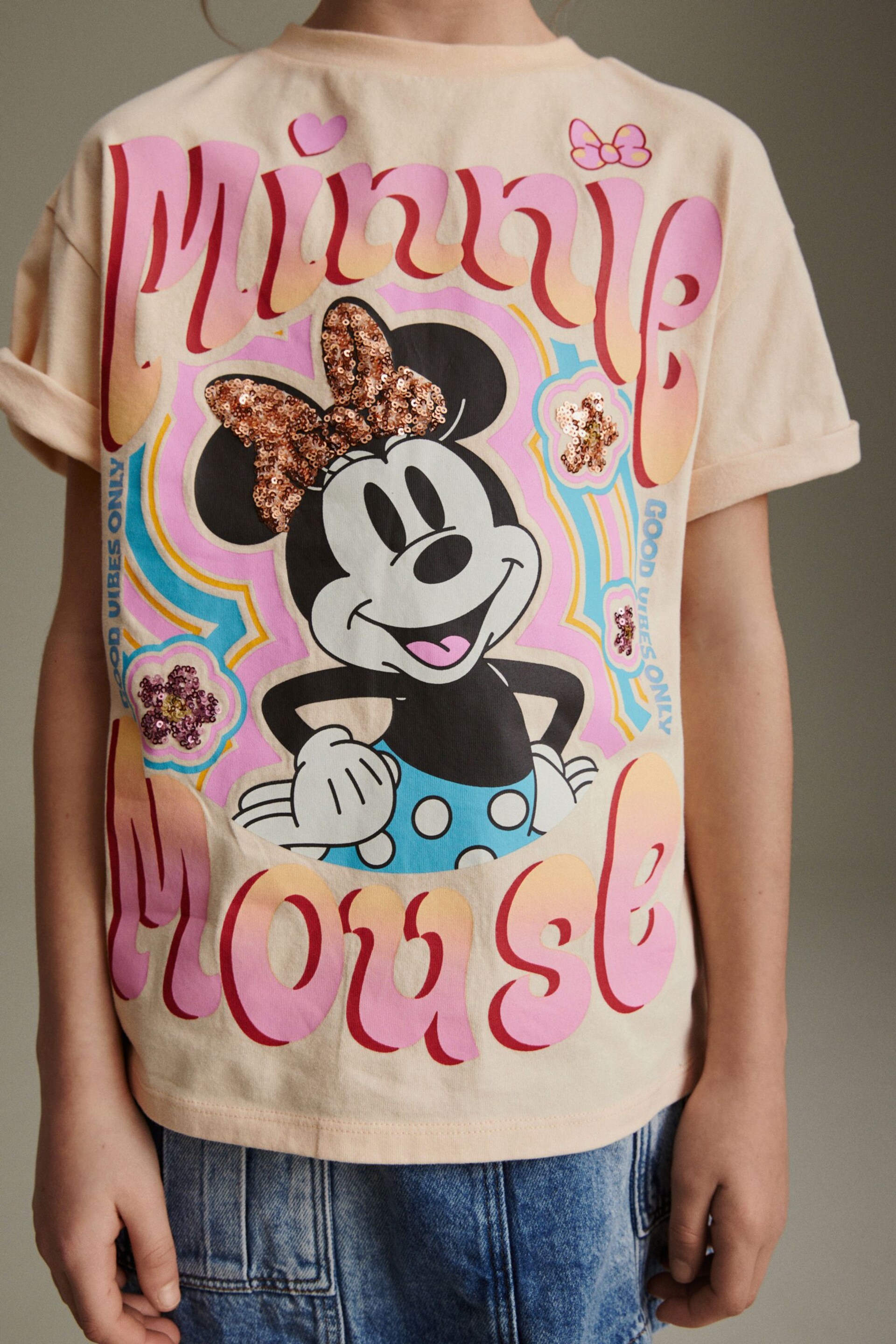 Neutral Oversized Sequin Minnie Mouse License T-Shirt (3-16yrs) - Image 5 of 8