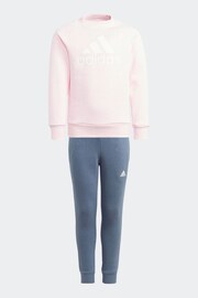 adidas Pink/Blue Sportswear Essentials Logo Fleece Jogger Set - Image 6 of 11