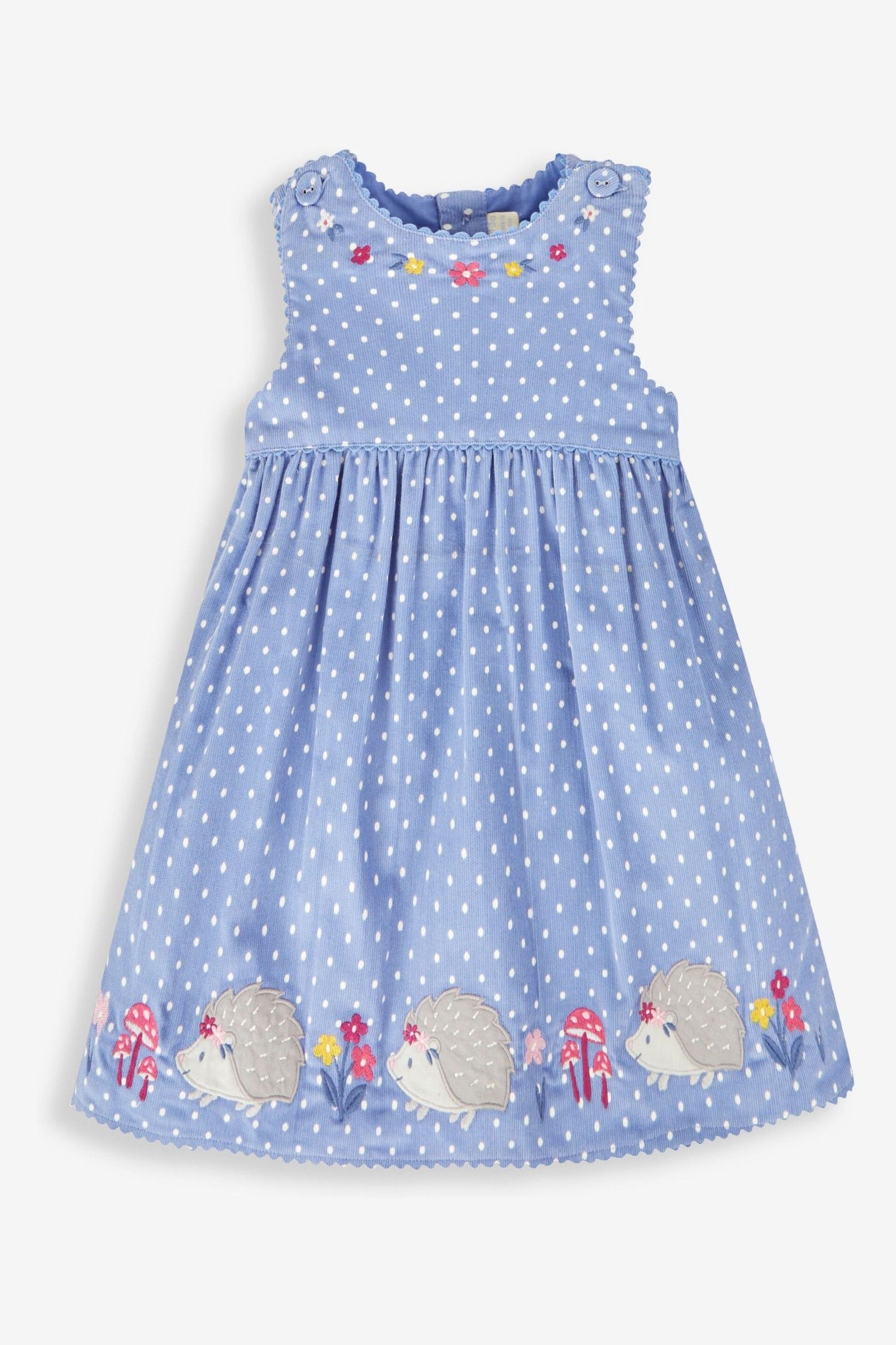 JoJo Maman Bébé Blue Hedgehog Girls' Appliqué Cord Dress - Image 4 of 4