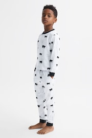 Reiss Optic White Bernard Junior Slim Fit Cotton Motif Pyjama Top - Image 3 of 6