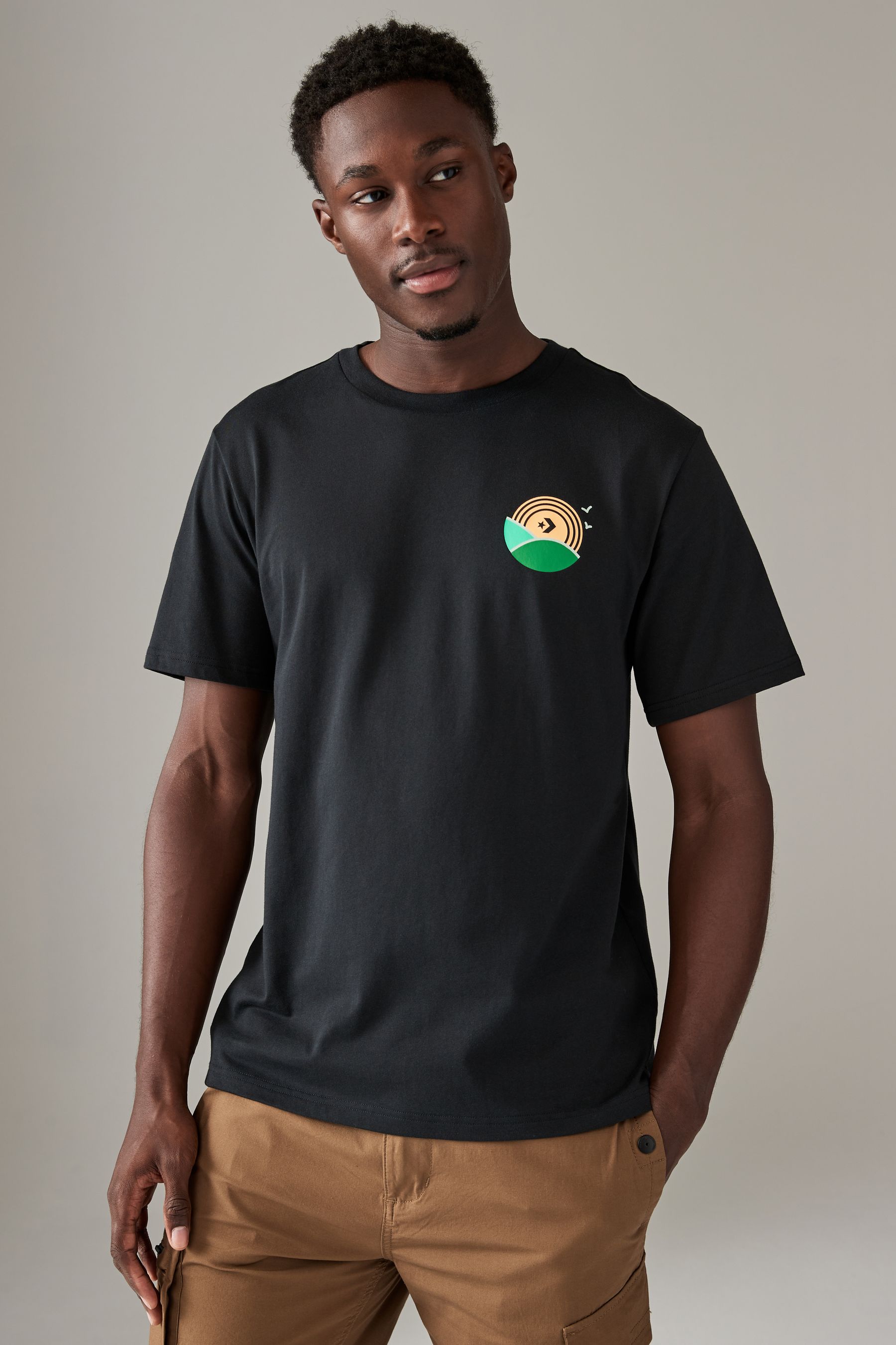 Buy Converse Black Leaf Print Graphic T Shirt from the Next UK online shop