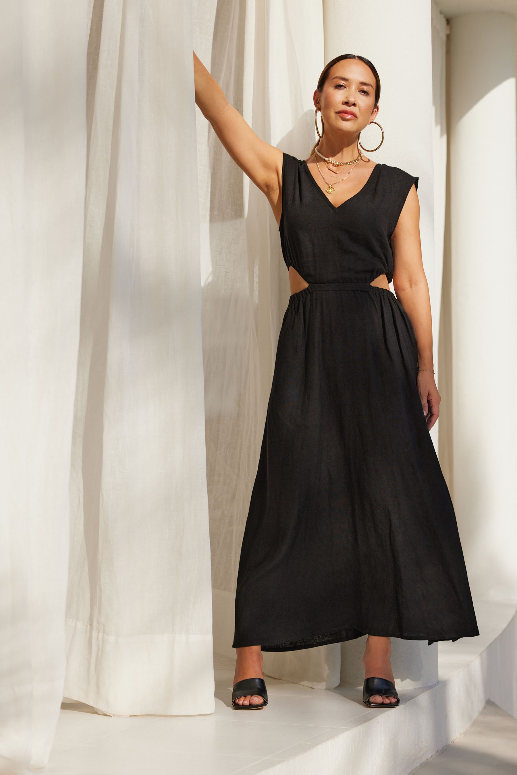 Buy Myleene Klass Linen Cut Out Black Dress from the Next UK online shop