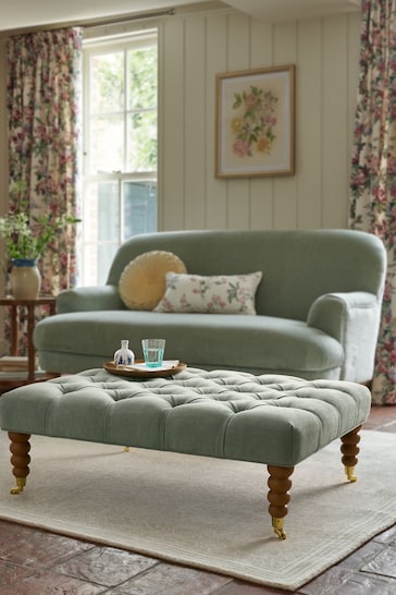Laura Ashley Baron Chenille Pale Grey Green Ropsley Footstool