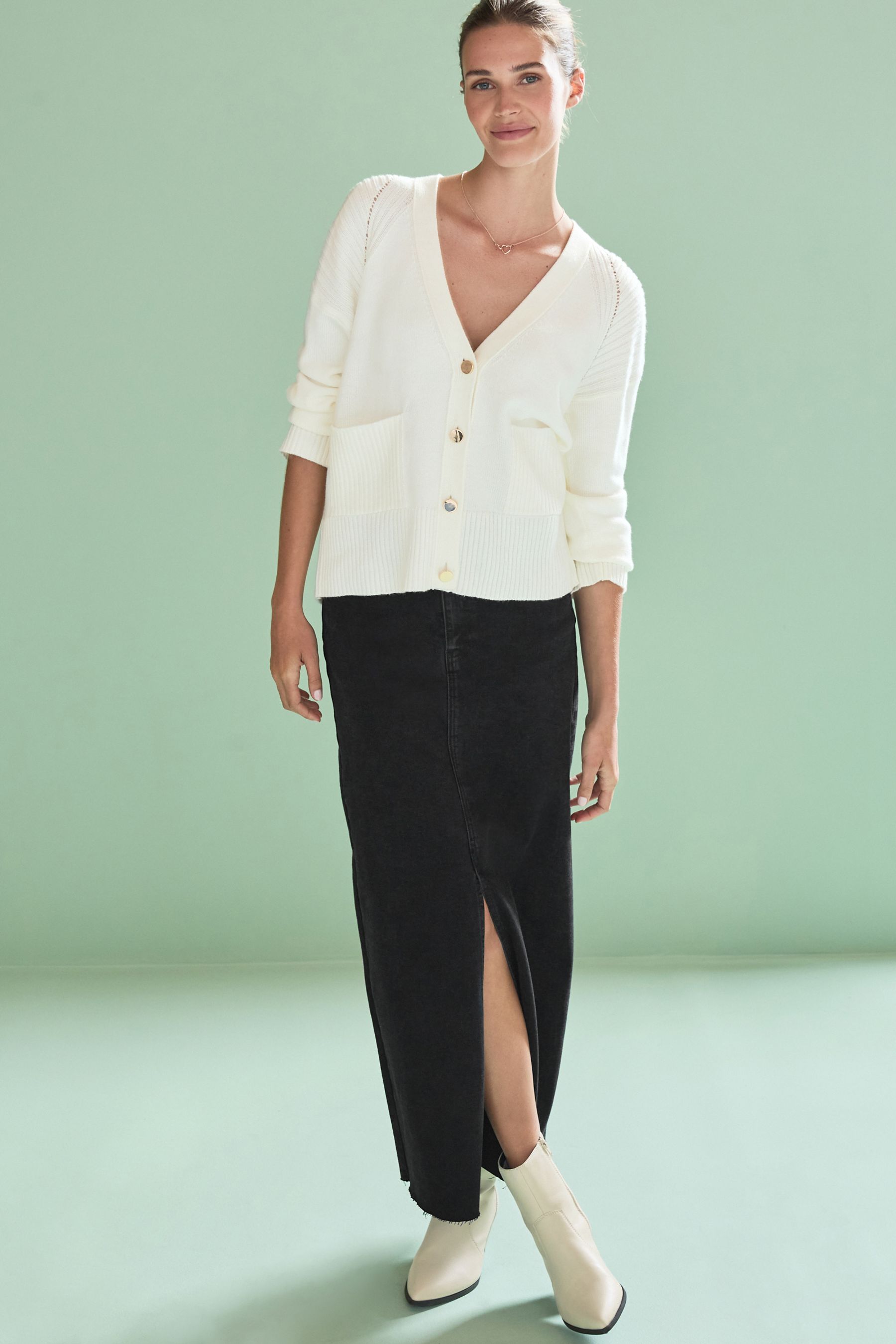 Buy Ecru White Cosy Gold Button Pocket Detail Cardigan from Next Luxembourg