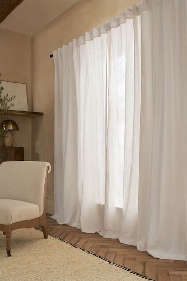 White Washed Cotton Linen Hidden Tab Top Lined Curtains