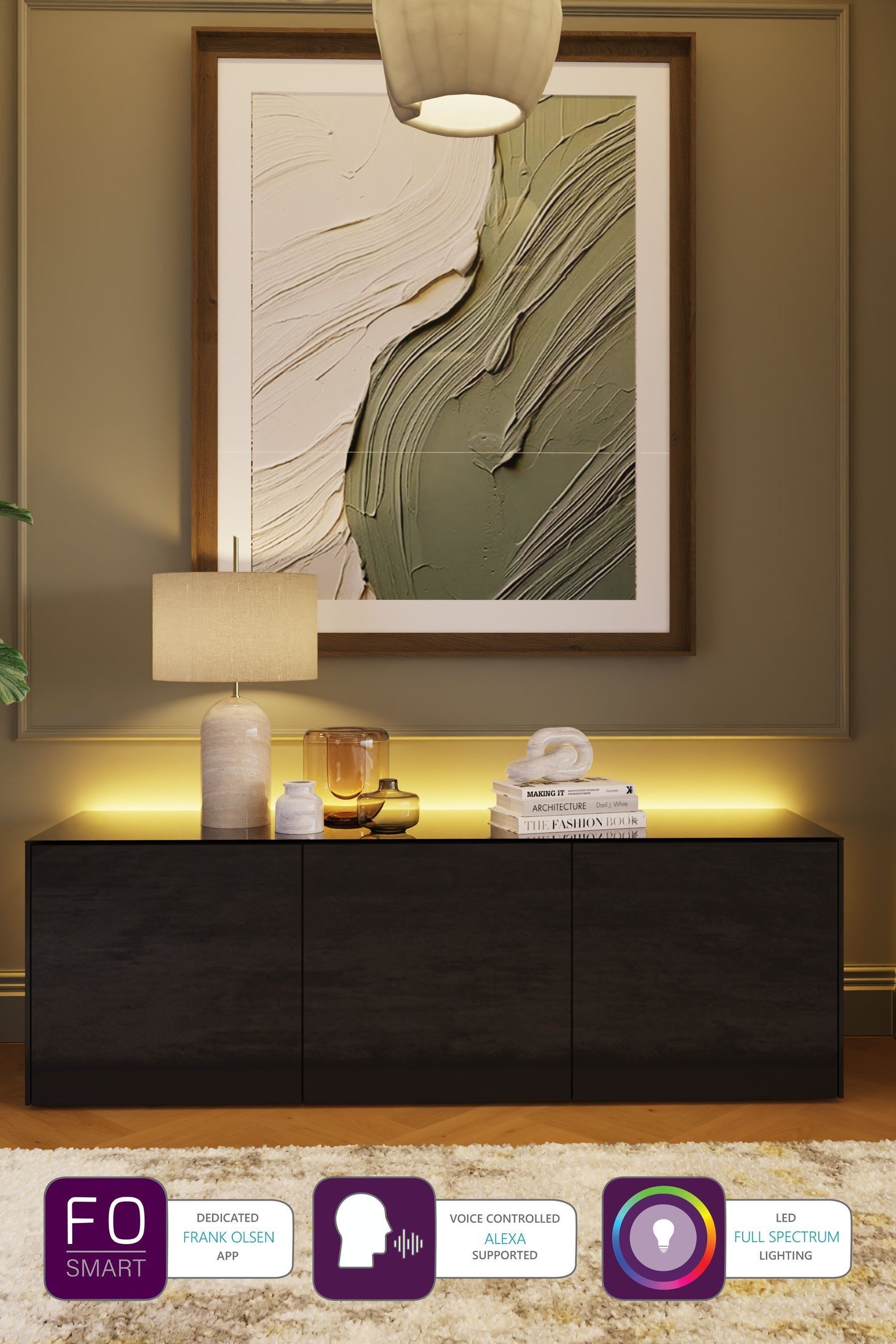 Frank Olsen Black Smart LED Large TV Stand