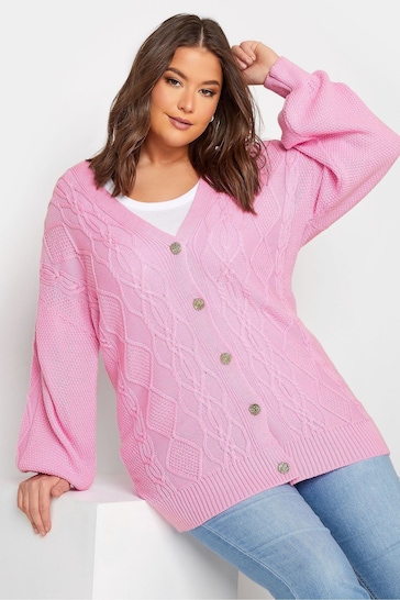 Yours Curve Pink Button Through Knitted Cardigan
