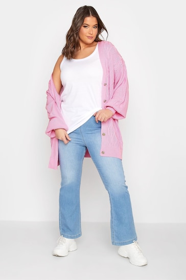 Yours Curve Pink Button Through Knitted Cardigan