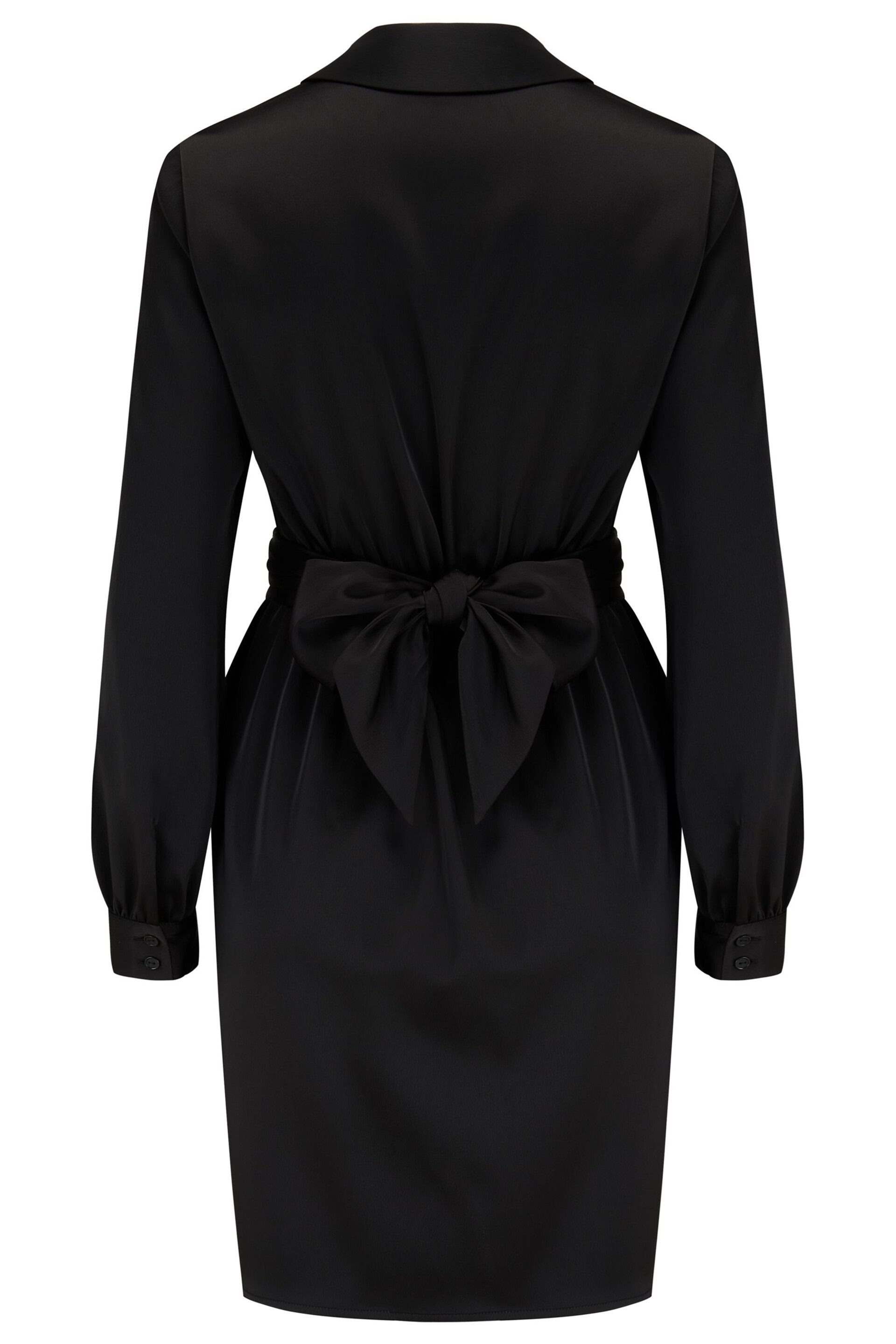 Pour Moi Black Mini Fuller Bust Maisie Satin Wrap Front Collar Dress - Image 5 of 5