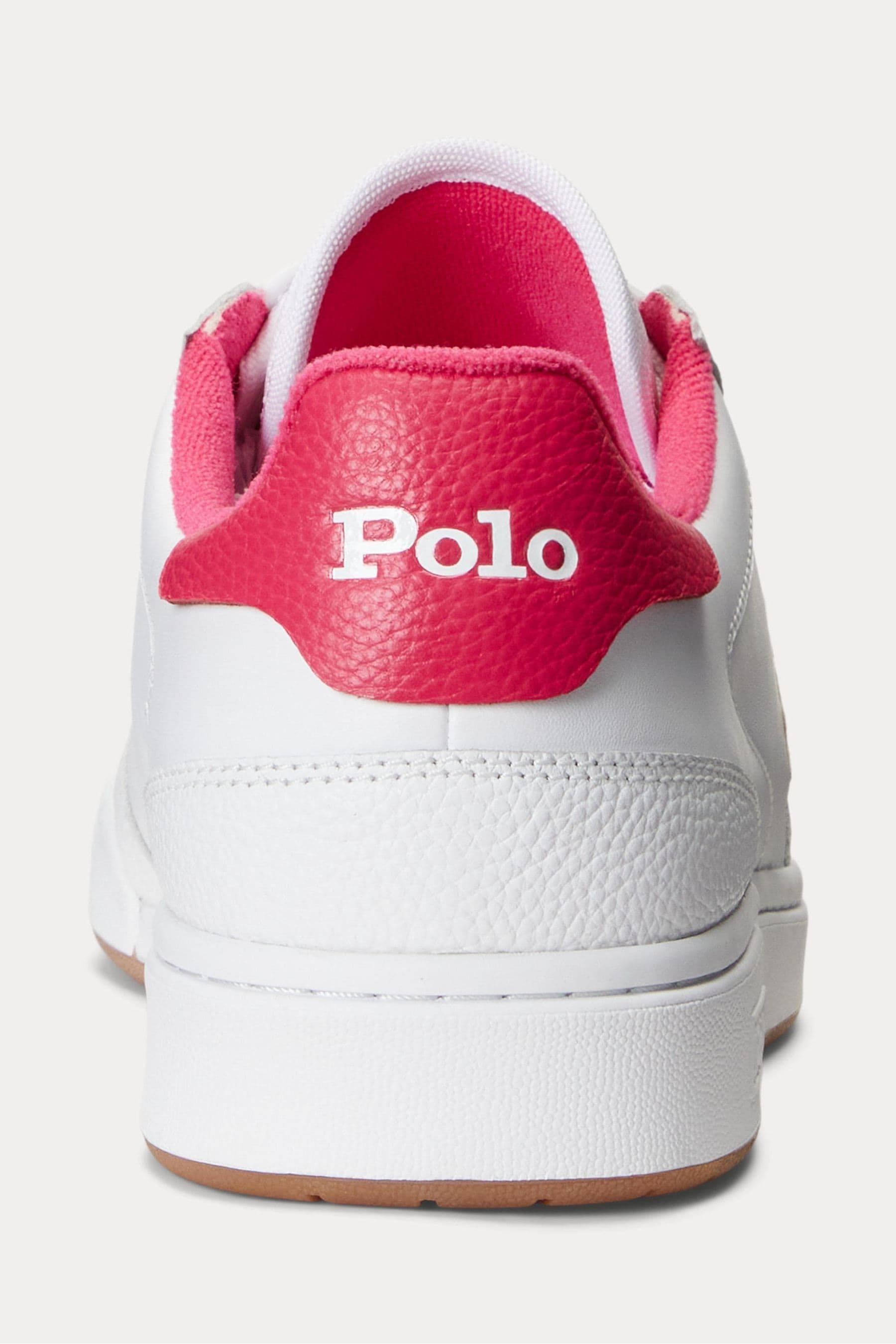 Buy Polo Ralph Lauren White And Pink Court Leather Low Top Logo Trainers from Next Luxembourg