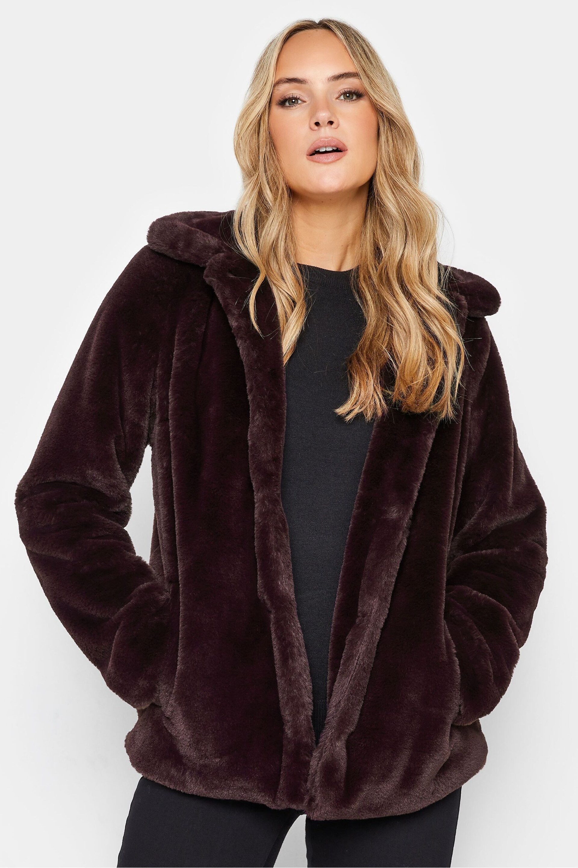 Long Tall Sally Dark Purple Faux Fur Jacket - Image 1 of 4