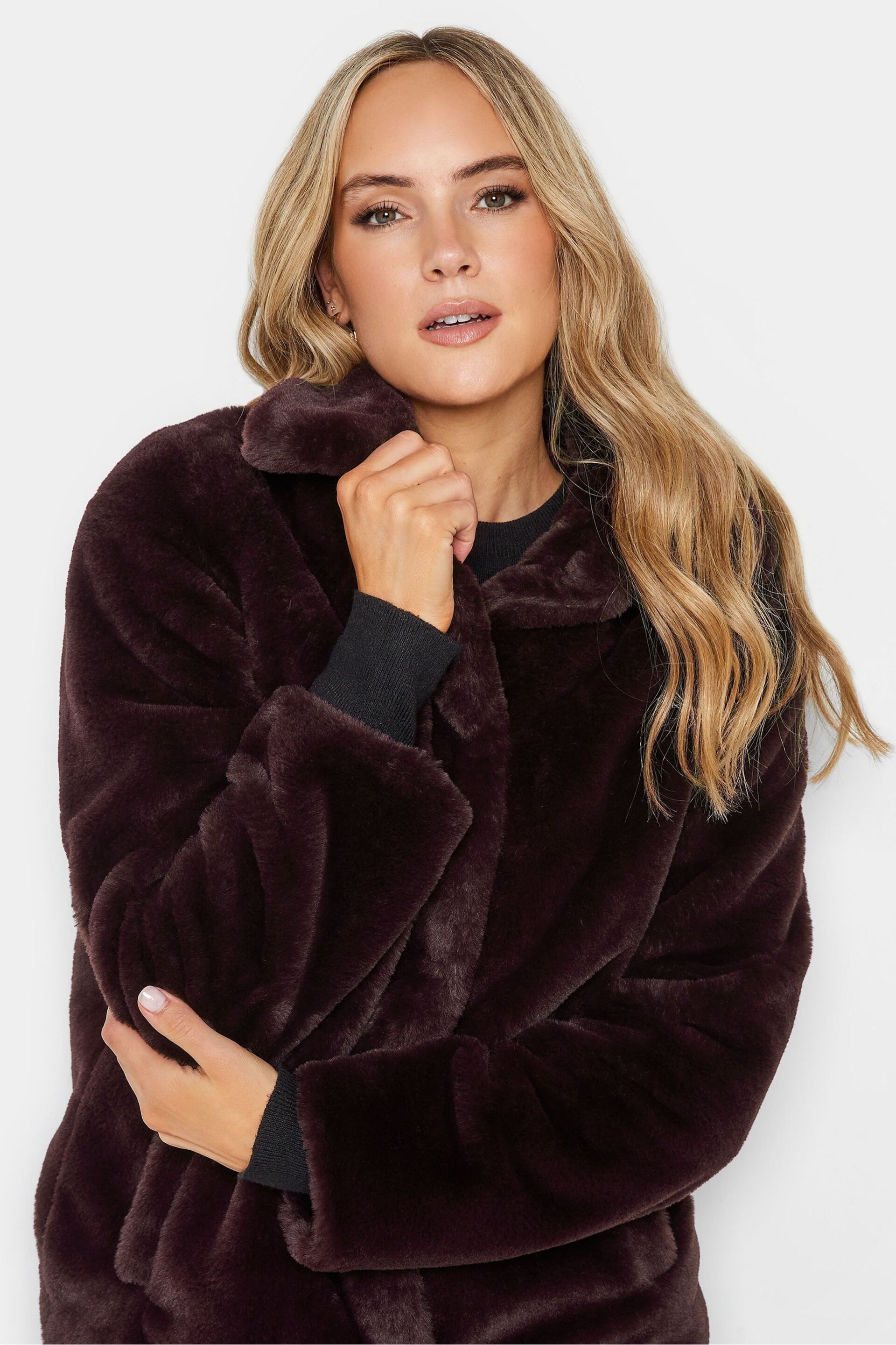 Long Tall Sally Dark Purple Faux Fur Jacket - Image 4 of 4