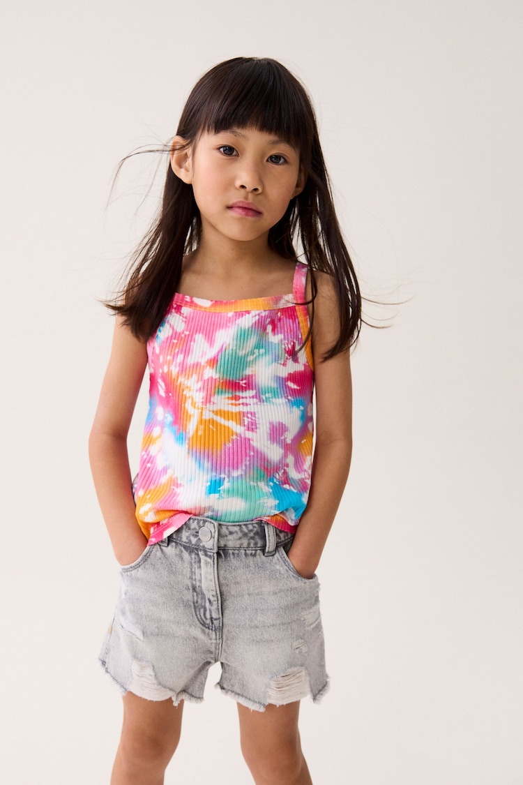 Rainbow Tie Dye 6 Pack Rib Strappy Vest (3-16yrs) - Image 2 of 8