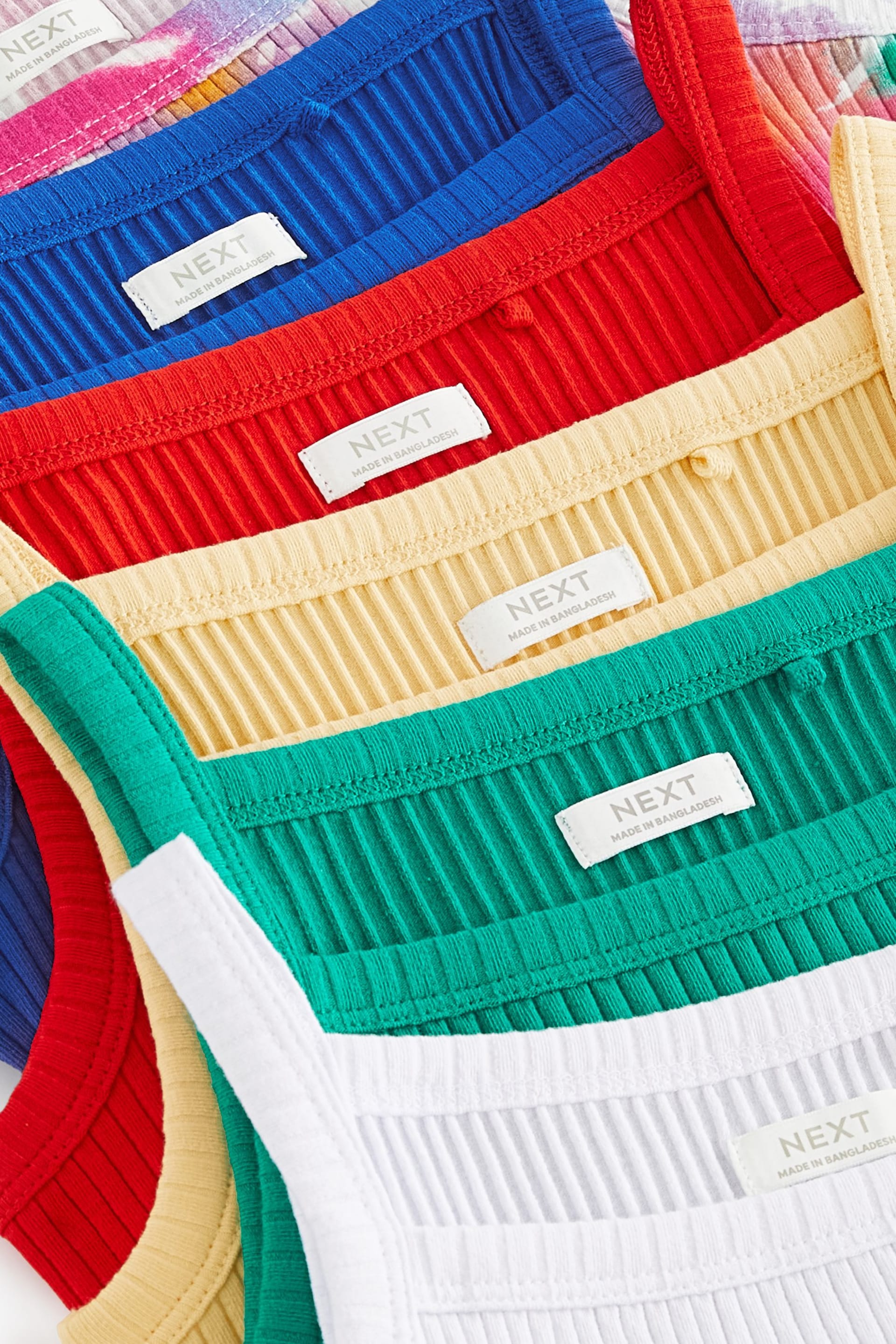 Rainbow Tie Dye 6 Pack Rib Strappy Vest (3-16yrs) - Image 8 of 8